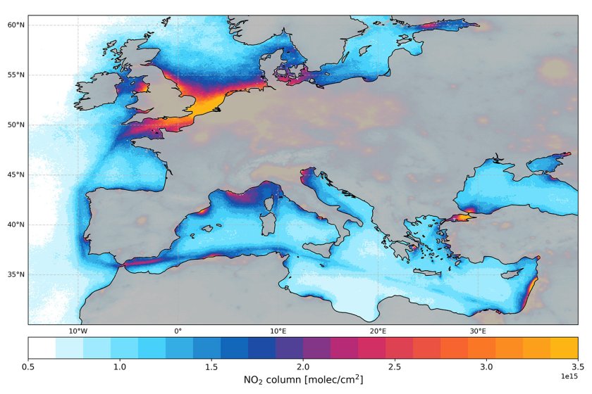 Figure 2: NO2 pollution due to seagoing ships in Europe